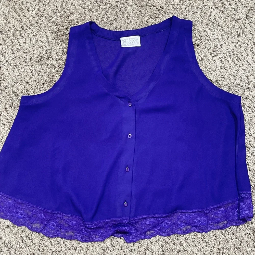 Vintage Val Mode Lingerie Pajama Shorts Set Women L Purple‎ Lace Trim Coquette
